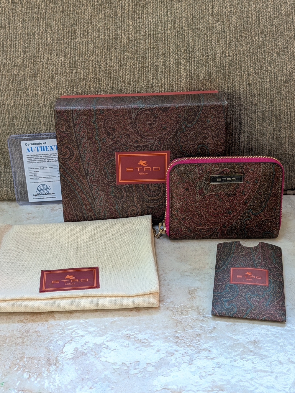 Etro Paisley Mini Zip Around Wallet W COA NWT